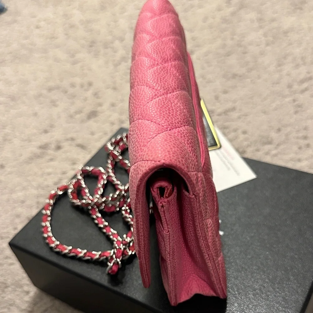CHANEL Pink Quilted Caviar Leather Wallet with CC Turnlock